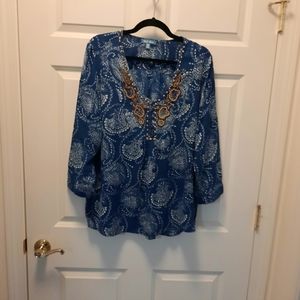 BEADED fleur bleve WOMENS TOP short sleeve LIKE NEW